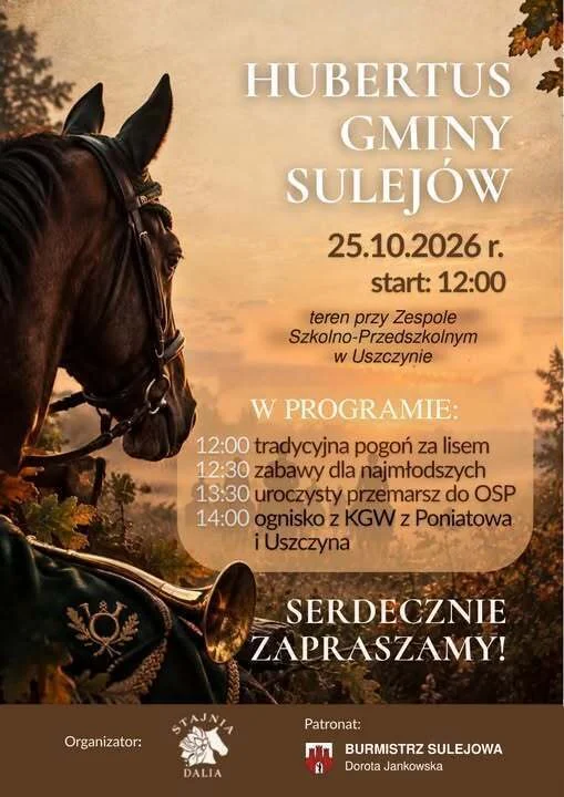 Hubertus Gminy Sulejów 2026: tradycje jeździeckie i rodzinne atrakcje w Uszczynie